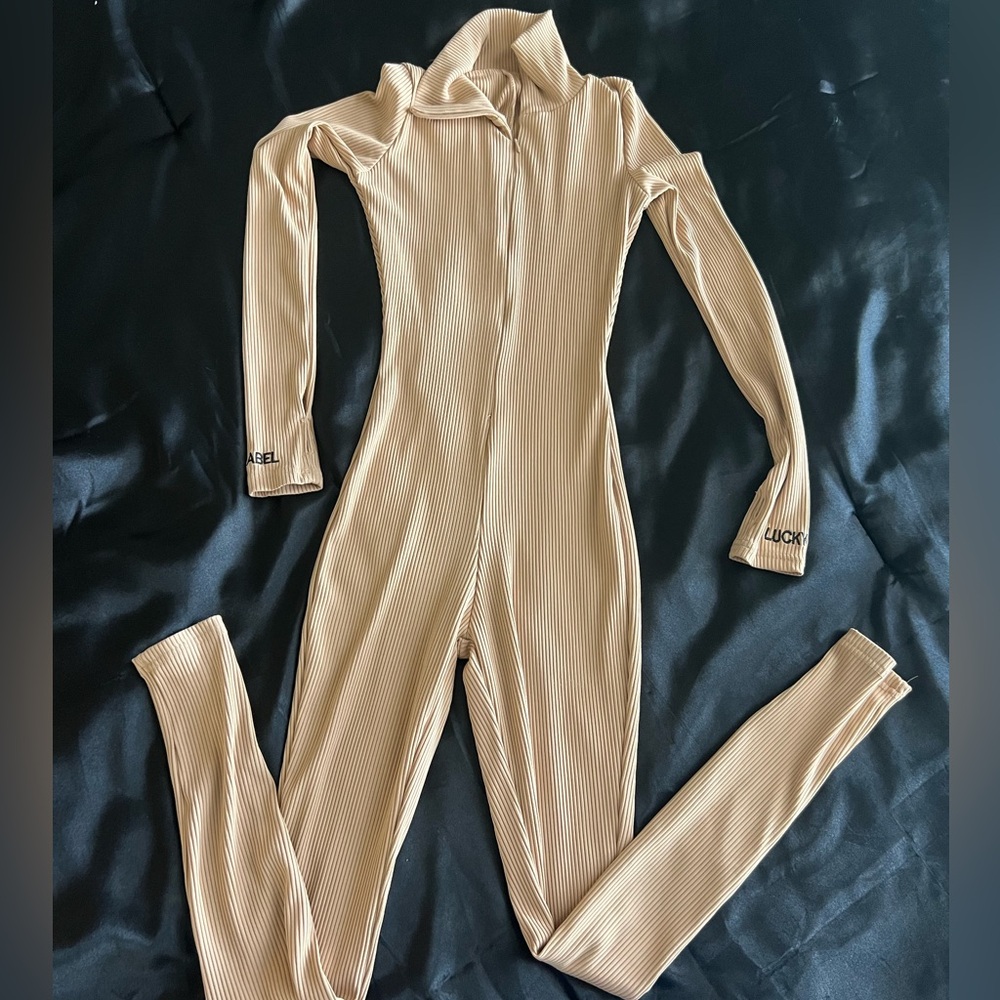 Luck brand. Thumb hole tan jumpsuit